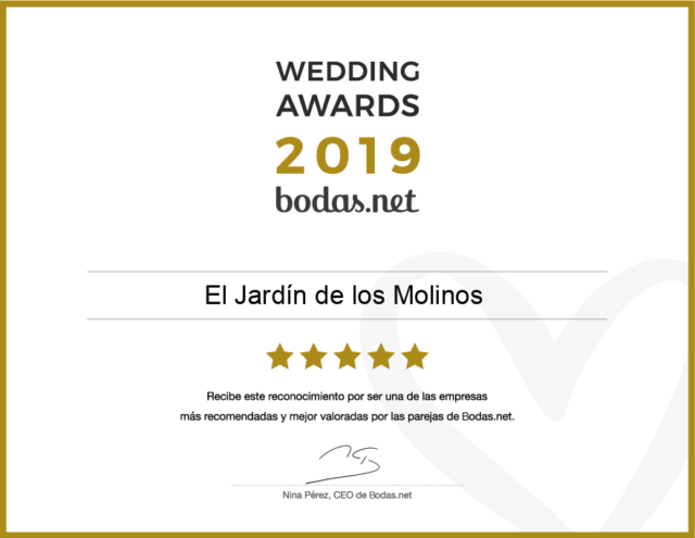 Premio bodas.net 2019 - El Jardín de los Molinos